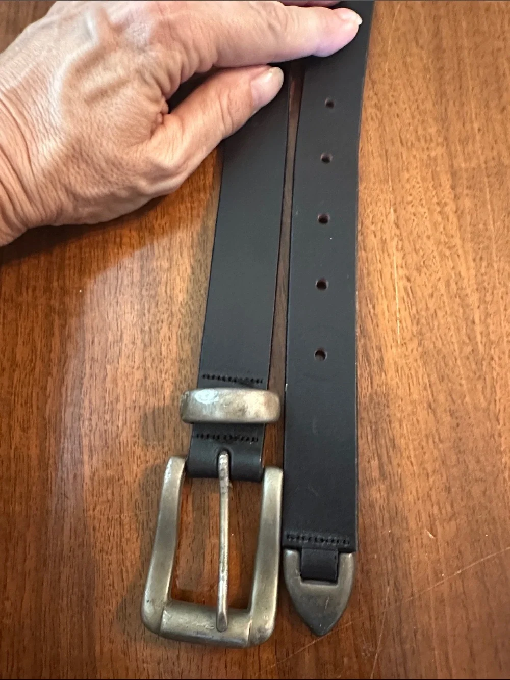 Vintage Aimee Lynn Black Leather Belt with Antiqued Silver Buckle